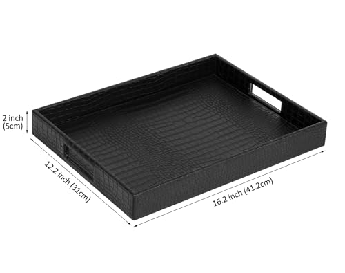 HofferRuffer Rectangle Serving Tray Black Croco Faux Leather for Coffee Table and Breakfast Tea Food Butler Countertop Kitchen Vanity 16.2x1|2x2 Inches  
HofferRuffer Rectangle Serving Tray Black Croco Faux Leather for Kitchen and Vanity Countertop C