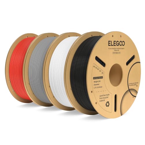 Image of ELEGOO PLA Plus Filament 1.75mm Bundle 4KG, PLA+ Tough 3D Printer Filament Dimensional Accuracy + /- 0.02mm, 4 Pack 1kg Spool(Black /White /Grey /Red)