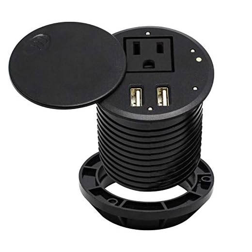 Desktop Power Grommet Desk Outlet Build-in 1 US Standard Outlet and 2 USB Ports Hidden Design with 6.56 FT Extension Power Cord for Office Home Furniture Hotel