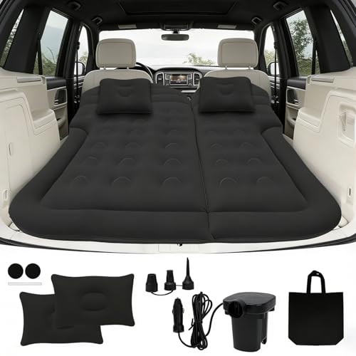 Adirigo Portable SUV Air Mattress - Ultra-Comfortable Flocked Car Inflatable Mattress with Two Pillows Upgraded and Bolded Air Column Suitable for Indoor&Outdoor ActivitiesTravellingCamping -Black