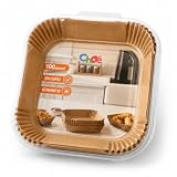 Carta Forno per Friggitrice ad Aria 100 Fogli 24x24 cm, Carta da Forno per Friggitrici ad aria quadrata da 5 a 8 Litri, BPA Free