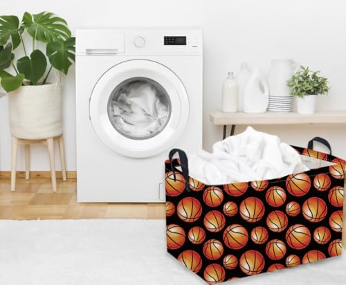 Image of Rectangular Basketball Basket,Easter Basket.Cute Baskets for Room Decor, Kids Baskets with Handles.Books Bins,Gifts Box. (Balck basketball)