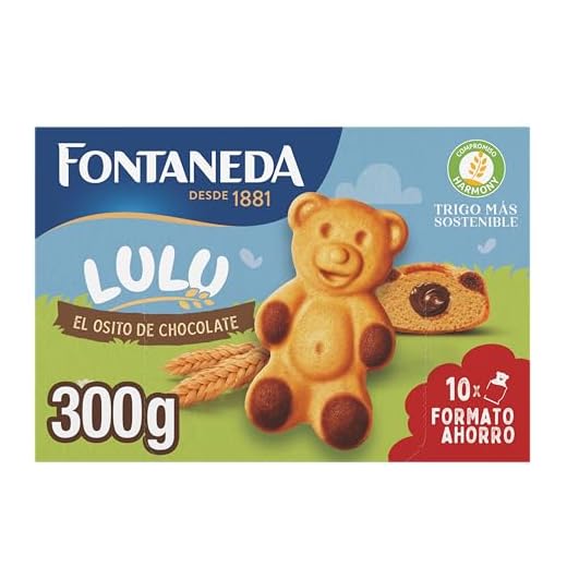 Fontaneda Osito Lulu Bizcochos Rellenos de Chocolate en Forma de Oso con Leche Sin Conservantes Sin Colorantes Formato Ahorro 300g