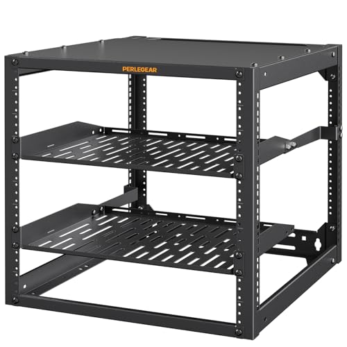 Perlegear 10U Open Frame Network Rack, Server Rack Wall Mounted or Floor Standing, Heavy-Duty 4 Post...