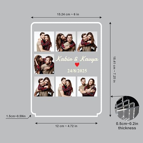 Image of Giftplease Customized Acrylic Photo Lamp for Valentine's Day Personalized LED Night Light with Couple Photo & Names | Romantic Gift for Husband, Wife, Boyfriend, or Girlfriend, Anniversary