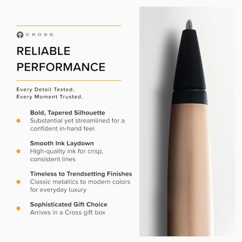 Image of Cross Calais Brushed Rose Gold & Black Refillable Ballpoint Pen - Medium Point, Black Ink, Smooth Writing, Presented in a Luxury Gift Box