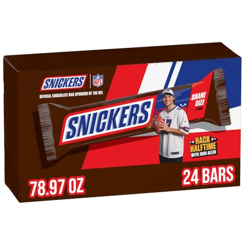 SNICKERS Milk Chocolate Candy Bars - Individually Wrapped Share Size Milk Chocolate Bars, 3.29 oz, Pack of 24 Bulk Box