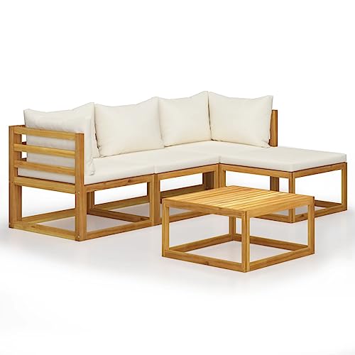 vidaXL Gartenlounge Set 5-teilig, Outdoor-Sofagarnitur, Ecksofa Fußstütze, Bauernhausstil, Kissen, Massivholz Akazie