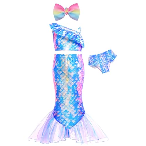 Image of GALLDEALS Girls Swimsuit 3 Piece Bathing Suits Flounce Ruffle Tankini Set Beach Swimwear with Cover Ups Skirt for 3-10 Years