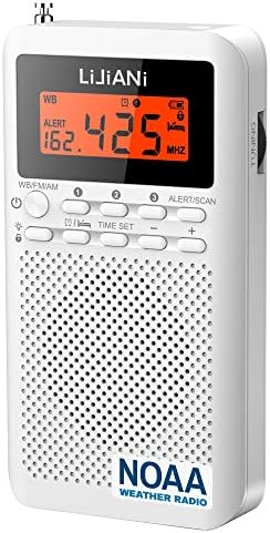 Pocket Weather Radio NOAA/AM/FM Powered by 2 AA Emergency Portable Transistor with LCD Display Digital Alarm Clock Sleep Timer, Best Reception Longest Lasting,Built in Speaker,Battery Operated