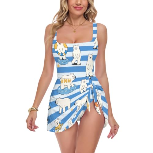 Traje de baño para mujer a rayas azules y blancas, bañador moldeador ideal para tus días de piscina 1