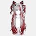 KORURACLUB gradient Wigs cosplay Wig pink and lolita wigs anime wig halloween Wigs for women (No accessories included) (Crimson Silver Glow)