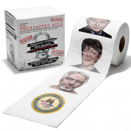Department of Injustice, Unredacted Roll - Novelty Toilet Paper Gag Gift, 3-Ply, 170 Sheets - Full Color Portraits, Unscented Epstein Files Political Humor Bathroom Tissue White Elephant Gift