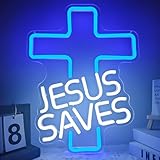 JanHune Cross Neon Signs Jesus Saves LED Signs for Wall Decor Dimmable Jesus Neon Lights Signs for Bedroom Living Room Christian Church Events Birthday Christmas Decor Gifts