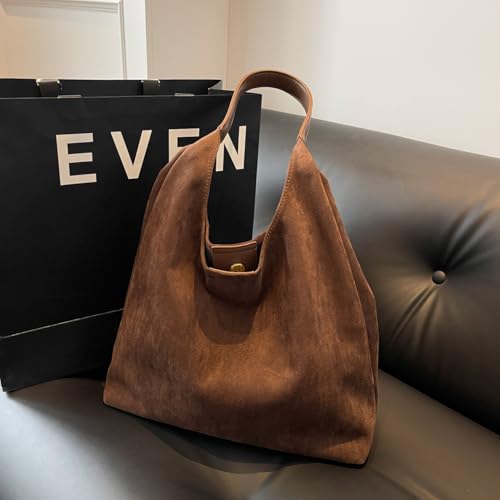 Image of Tote Bags for Women Work Bags Suede Slouchy Bag Hobo Handbag Tote Handbag Coffee