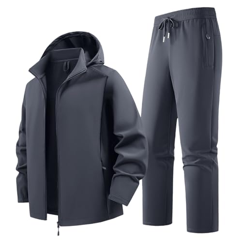 Veste coupe-vent thermique grise pour homme et pantalon de randonnée toutes saisons