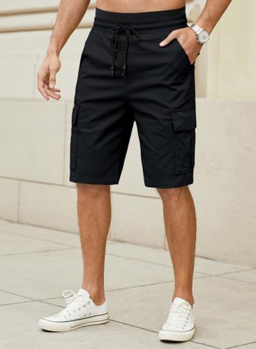 JMIERR Kurze Hosen Herren Baumwolle Cargo Shorts Herren Sommer Freizeithose mit Taschen Schwarz L