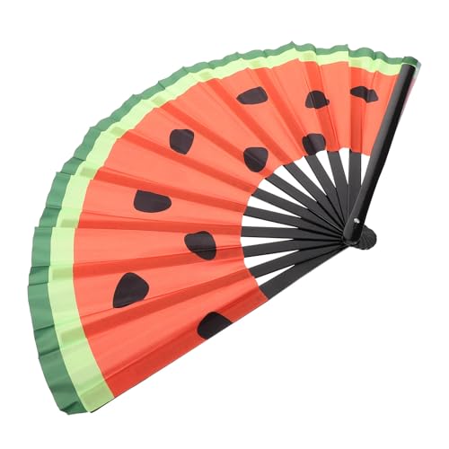 GANAZONO Abanico Luminoso Plegable de Mano Estampado de Sandía, Accesorio Portátil para Eventos al Aire Libre, Bodas y Fiestas Temáticas, Diseño Japonés Original