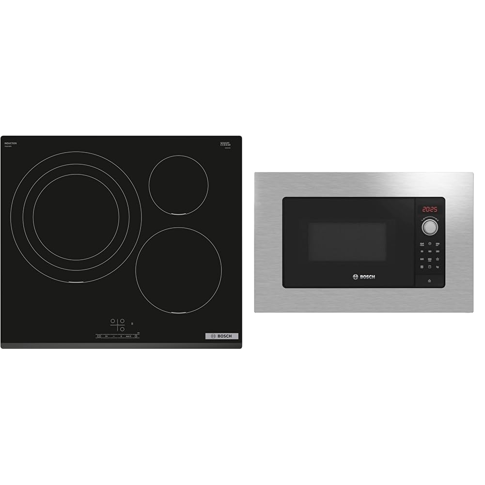Bosch Serie 4 PID631BB5E Placa de inducción 60 cm, Color negro/bisel delantero, sin perfiles & BEL623MS3 - Microondas electrónico encastrable con marco 38 cm, asistente de limpieza