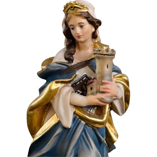 Sainte Barbara sculptée en bois pour décoration de crèche chic