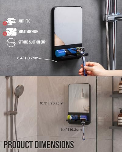 Image of TAILI Shower Mirror Fogless for Shaving with Razor Holder - Fog Free Suction Mirrors, Removable & Shatterproof Anti-Fog Shower Mirror, Bathroom Shower Accessories for Men & Women, K9 Anti-Fog Mirror