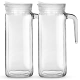 Amici Home Italian Igloo Quadra Glass Pitcher with Lid and Spout | Set of 2 | 34-Ounce | Clear Glass Water Pitcher for Refrigerator | Carafe for Iced Tea, Juice, Milk, Cold Brew and Mimosa Bar