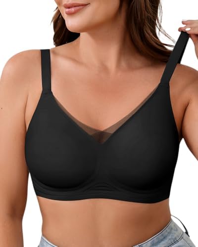 Wireless Bras for Women No Underwire, M-2XL, Seamless V Mesh Bralette with Support, Comfortable Everyday T-Shirt Bra