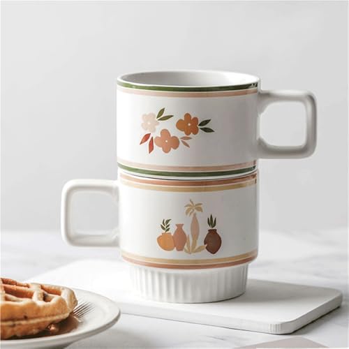 Taza de café para ahorrar espacio en la cocina, cerámica de 300 ml con relieve 5