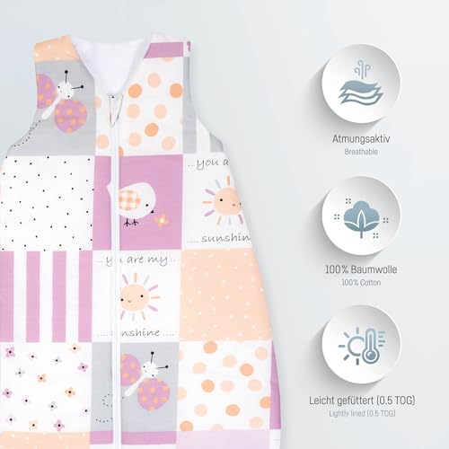 Julius Zöllner Sommerschlafsack, 0,5 TOG, waschbar bei 60°C, Made in Germany, Oeko TEX Standard 100, Patch Rose, Gr. 80 – Ansicht 2