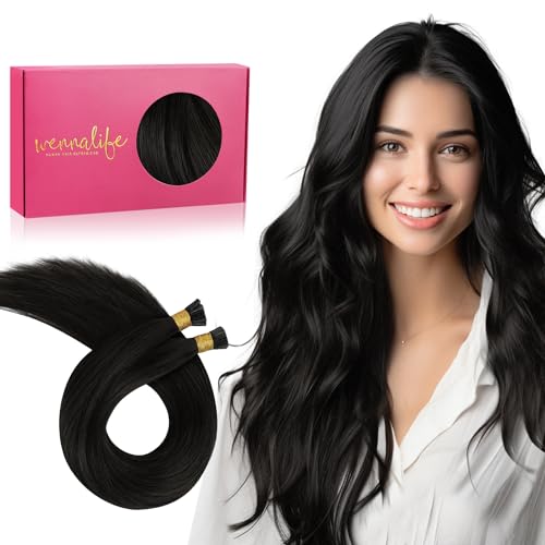 WENNALIFE I Tip Hair Extensions Real Human Hair, 100g 100s 18 Inch Natural Black Remy Itip Human Hair Extensions Invisible Itips Straight I Tips Cold Fusion Extensions