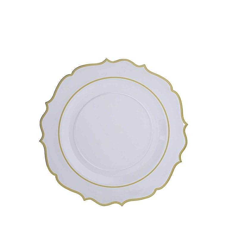 Balsa Circle 10 Clear 13 in Round Plastic Charger Plates Gold Scalloped Rim Party Events Reception Tableware Decorations Supplies
