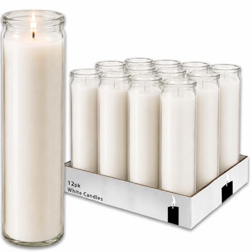 Generic White 8" Prayer Glass Candles - 12 Pack Devotional Candles for Vigils, Prayers, Blessings, Ceremonies | Bulk White Candles in Glass