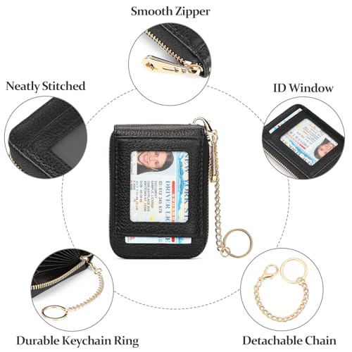 Image of SENDEFN Women's Card Holder RFID Blocking Leather Credit Card Case Wallet Zipper Keychain Purse with ID Window