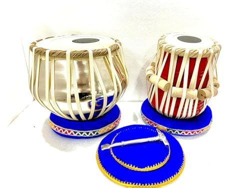 Steel Tabla Set, Basic Tabla Drums Set, Steel Bayan, Dayan with Hammer, Cushions and Cover - Perfect Tablas for Students and Beginners and Professionals, Indian Music Instrument Tabla Set