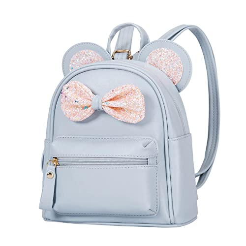 Cutest Cartoon Toddler Sequin Bow Mouse Ears Bag Mini Travelling School Shoulder Backpack for Teen Little Girl Women (light blue)
