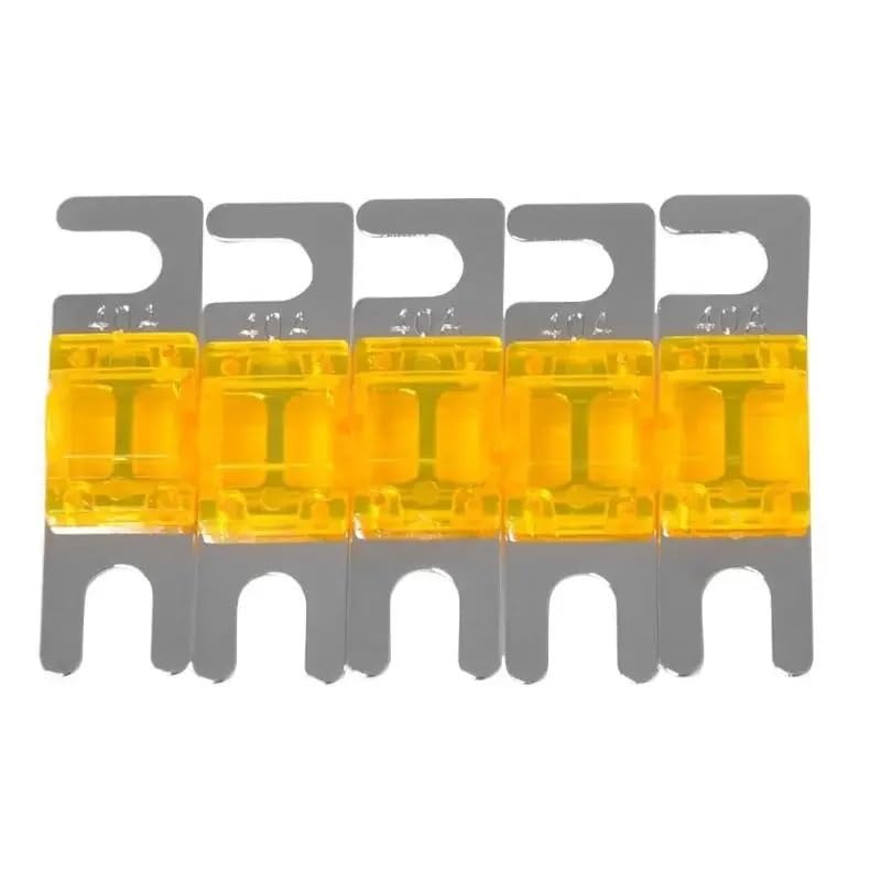Set de 5 fusibles automotrices mini 30A, 40A, 60A, 80A, 100A nickelados para circuito estereo de autos 32V miniatura 1