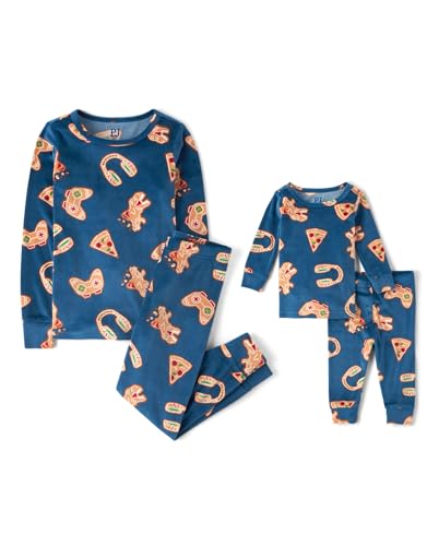 The Childrens Place Unisex Baby Christmas and Holiday Kids 2 Piece Pajama Sets Velour Lapis Gingerbread- Baby/Toddler 2 Years
