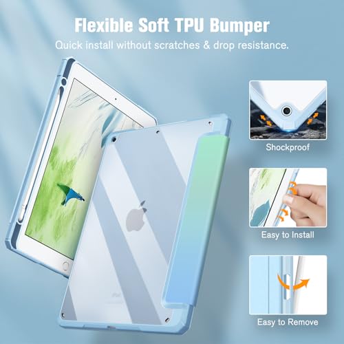 Image of Fintie Hybrid Slim Case for iPad 9th / 8th / 7th Generation (2021 /2020 / 2019) 10.2 Inch - [Built-in Pencil Holder] Shockproof Cover with Clear Transparent Back Shell, Seaside Ombre