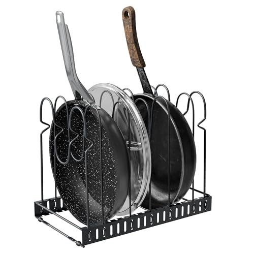 Amig - Organizador para Sartenes - 6 Compartimentos Ajustables - Acero Negro - Almacenamiento...
