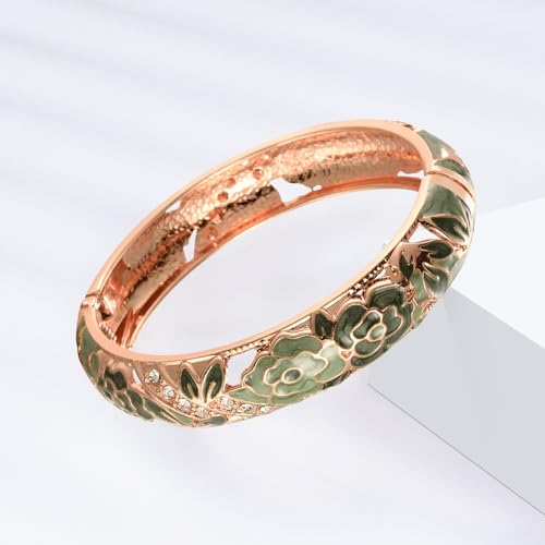 Image of UJOY Womens Multi-colors Cloisonne Bracelet Gold Plated Flower Hollowed Enameled Hinged Cuff Bangles Jewelry Gift 88A10