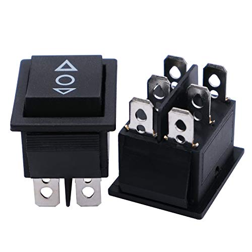 mxuteuk 12V Wired Momentary Rocker Switch 6Pin DC DPDT Motor Polarity Reversing Switch Automatic Reset Switch 20A 3Position (ON)/OFF/(ON) Double Pole Double Throw Toggle Switch KCD2-223JT-X - Image 4