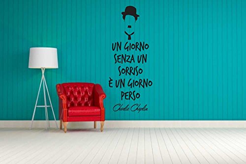 Adesivo4You ® Charlie Chaplin Un jour sans sourire est un jour perdu Autocollant mural en vinyle Citations personnages célèbres (L 120 x 48 cm, noir)