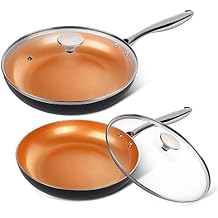 MICHELANGELO Copper Frying Pan Set with Lid, 8" & 10" Nonstick Skillets with Lids, Non Stick Frying Pans Set, Ceramic Non Toxic Fry Pans, Induction Compatible