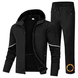 BGOWATU Men’s Fleece Lined Tracksuits Set Jacket Hoodie Sweatsuit Running Sport Pants Outfits for Men with Zipper Pockets
