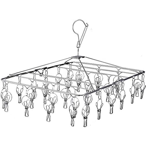 KK5 Stainless Steel Clothes Drying Racks Laundry Drip Hanger Laundry Clothesline Hanging Rack Metal Clothespins Rectangle for Drying Clothes, Towels, Underwear, Lingerie, Socks - 52Clips Cover