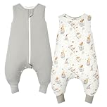 WYTbaby 2 Pack Sleeping Bag with Legs 1.0 Tog Toddler Wearable Blankets 100% Cotton Baby Sleep Sack for Boys and Girls, Fantasy Bear + Gray 80 cm