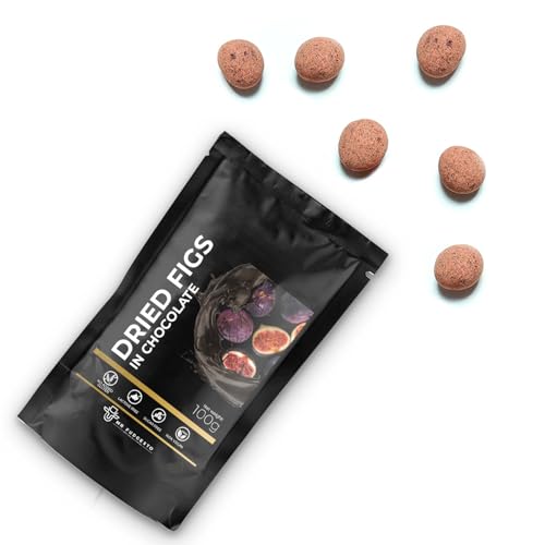 Higos Secos Cubiertos de Chocolate para Postre - Dulces Mr Fudgesto - Delicia Premium - Sin Azúcar Añadido - Aperitivo Saludable - Frutos Secos y Frutas Recubiertos de Cacao - Caja de 100g