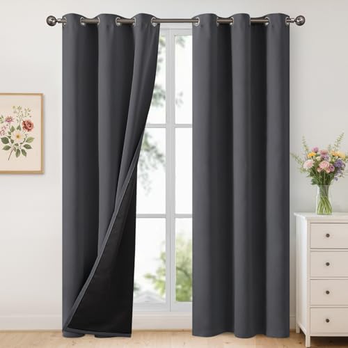 Image of YoungsTex Insulated 100% Blackout Curtains 84 Inch Length for Living Room, Thermal Heat Blocking Drapes with Grommet Darkening Energy Saving for Summer Bedroom, 2 Panels, 42 X 84 Inch