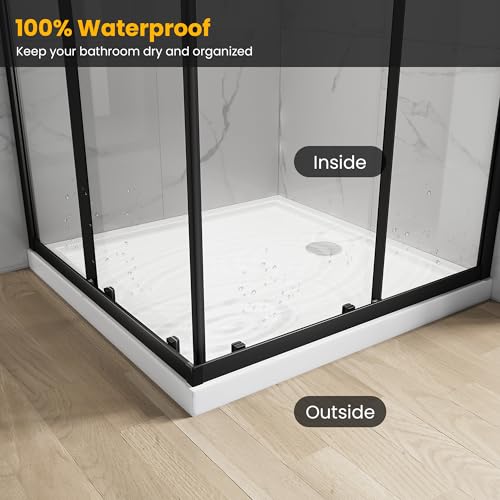 Bathroom Corner Shower Enclosure, 34 in. L x 34 in. W x 76 in. H, 1/4 in. (6mm) Thick Clear Tempered Glass Door, Dual Sliding Doors with Brushed Gold Hardware Kit (Black, 34 * 76)