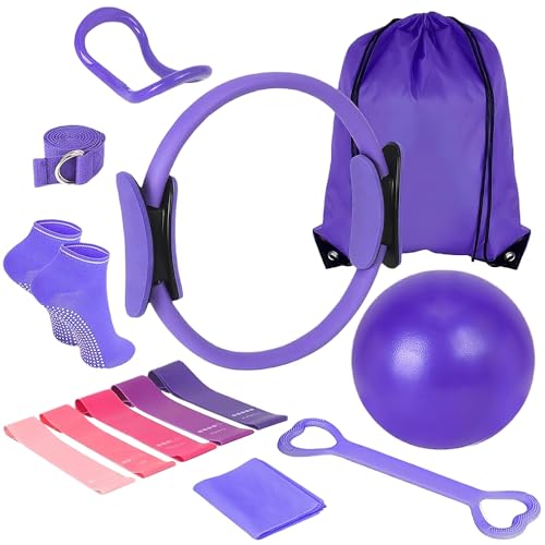 KBIBCK 13 Pezzi Pilates Essentials Kit, Kit Pilates Completo, Fitness Ring per Esercizi Interni della, Set da Pilates Cerchio Pilates con Palla Yoga, Cerchia di Pilates per Allenamenti Casa e Studio
